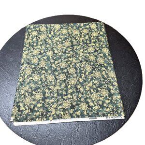 RJR “Deck the Halls” 2017 Fabric – Gold & Black Floral on Green 2 Yards Christms